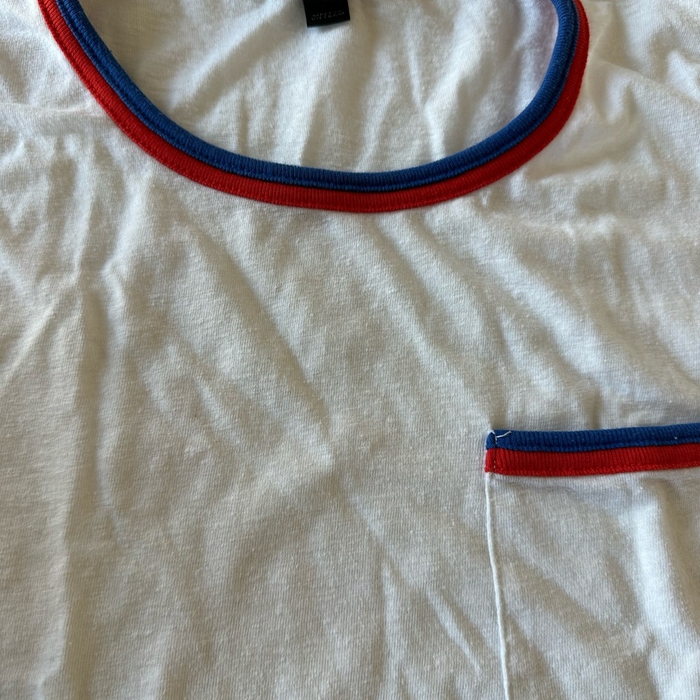 J. Crew Summer Classic White T-Shirt with Red and Blue Trim